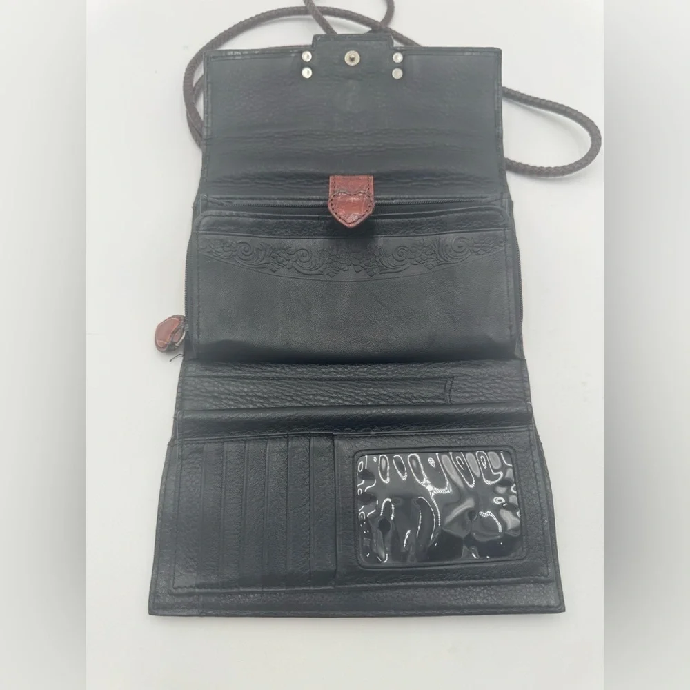 BRIGHTON Large Wallet Organizer Black Brown Croc Embossed Roped Chain